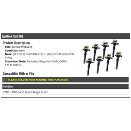 Ignition Coil Kit (Set of 8) - Compatible with 2003-2005 Land Rover Range Rover with Rounded Head Ignition Coils