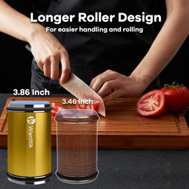 WANTTIK Rolling Knife Sharpener Kit, Upgraded Roller Knife Sharpener with Leather Strop for Kitchen Knives, 4-Disc Rolling Stone Sharpener with 15&18&20&22 Degree Sharpening, Gold