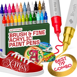 ARTISTRO 24 Acrylic Paint Markers - Paint Pens Dual Tip Brush + Fine Ideal for Calligraphy - Perfect for Fabric, Rock, Glass, Wood, DIY - Art Supplies, Stocking Stuffers, Christmas Gift Idea