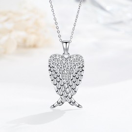 StoryEtain Angel Wings Necklace 925 Sterling Silver Angel Wings Necklace Women's Angel Pendant Angel Wings Jewellery Gift for Mum Wife Girlfriend, Sterling Silver, Cubic Zirconia