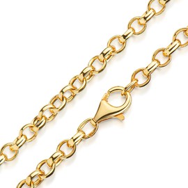 Materia Pea Chain Gold Chain Oval 4 mm - 925 Sterling Silver Necklace Women Men Solid Gold-Plated 40-70 cm, Sterling Silver Gold