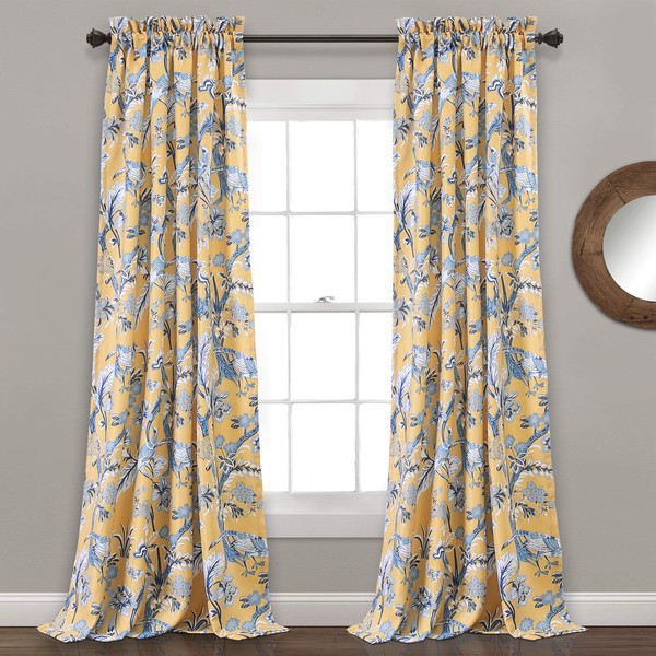 Lush Decor, Yellow Curtains Dolores Darkening Window Set for Living, Dining Room, Bedroom, 120" x 52", Blue, 120 in x 52 in Panel Pair