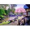 Loccor 6x4ft Fabric Japanese Garden Backdrop Courtyard Blooming Cherry Blossom
