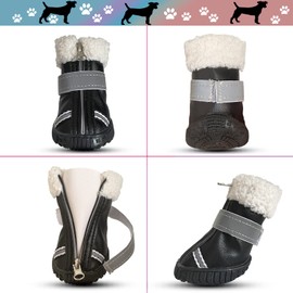 Dodxoy Dog Boots, Puppy Winter Shoes Pet Waterproof Paw Protectors with Reflective Strips Rugged Anti-Slip Sole for Snow/Ice Pavement (Black, #5)
