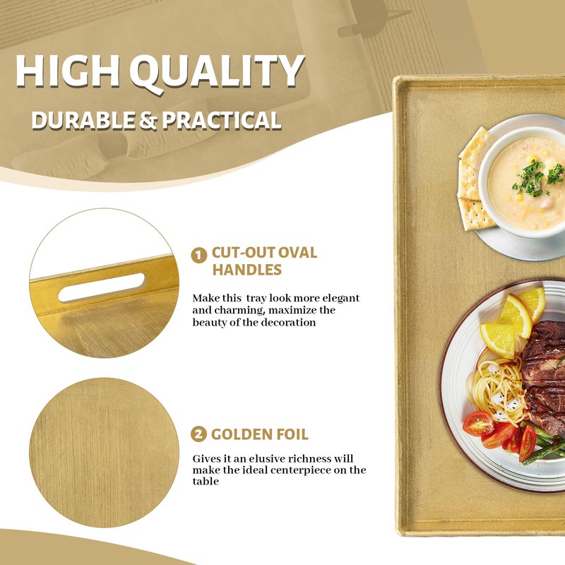 MAONAME Gold Decorative Tray with Handles, Foil Serving Tray for