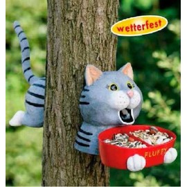 Funny Fluffy Cat Bird Feeder for Attaching to the Tree Feeding Station Bird Bath Feeding Station