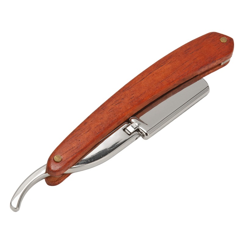 Folding Manual Straight Clipper Wooden Handle Barber Foldable Manual Beard