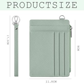 Hebterrka Credit Card Holder for Women, RFID Slim Wallet, Minimalist Wrist Bag with Key Ring and Zip