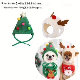 Green Santa Dog Hat Antler Dog Costume Christmas Hat for Cats Reindeer Puppy Dog Cap with Scarf, Adjustable Cute Small Dogs Head Accessories Headdress (White Elk Antler Reindeer, Small)