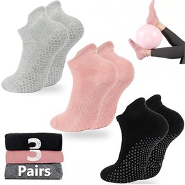 EDECOR 3 Pares Calcetines de Yoga para Mujeres y Hombres, Calcetas de Pilates Antideslizantes, Zapatos de Yoga para Ejercicios y Transpirables, Adecuado para Pilates, Ballet, Fitness