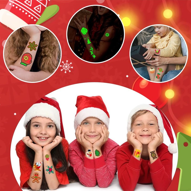 Tatuajes de Navidad, 204pcs Tatuaje De Navidad Pegatinas, Cicatriz Tatuaje