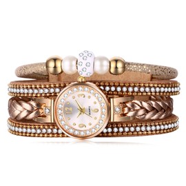 Avaner Bohemia Bracelet Watch Multilayer - Leather Wrap Rhinestone Quartz Watch for Women