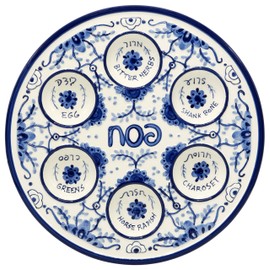 Passover Seder Plate for Pesach Food Ceramic 12" Blue & White Delft Look