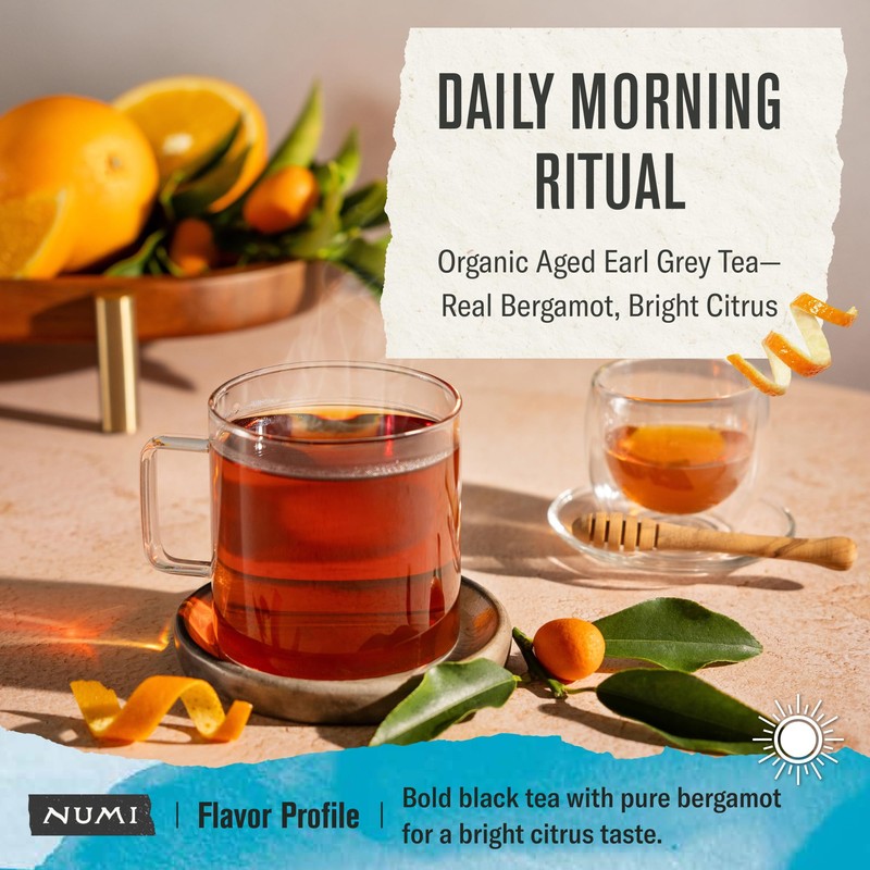 Numi Organic Aged Earl Grey Tea, 18ct Black Tea Bags,
