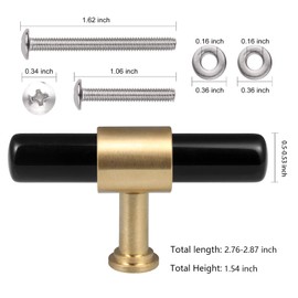 Rockcloud Set of 2 Black Obsidian Stone T Bar Knobs with Screws, Cylindrical Drawer Knobs Hardware Pull Handles for Cupboard Dresser Cabinet Wardrobe Home Decor, Black