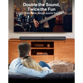 ULTIMEA 2.2ch Sound Bars for TV, Peak Power 100W, 2-in-1 Detachable Bluetooth 5.3 Soundbar for TV, 3 EQ Modes, Bass Adjustable for TV Speakers, ARC/Optical/Aux, Apollo S40 (Renewed - Good)
