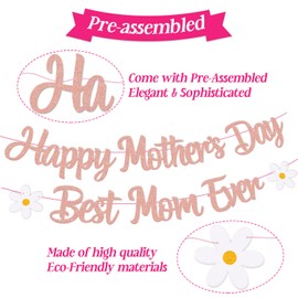 Levvcirki Thanks Mom Happy Mother's Day Banner Heart Flower Crown Love Themed Party Decorations for Women Happy Mother's Day Celebration Supplies (rose gold)