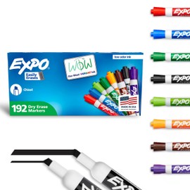 EXPO Dry Erase Markers, Low Odor Ink, Assorted Colors, Chisel Tip, 192 Count