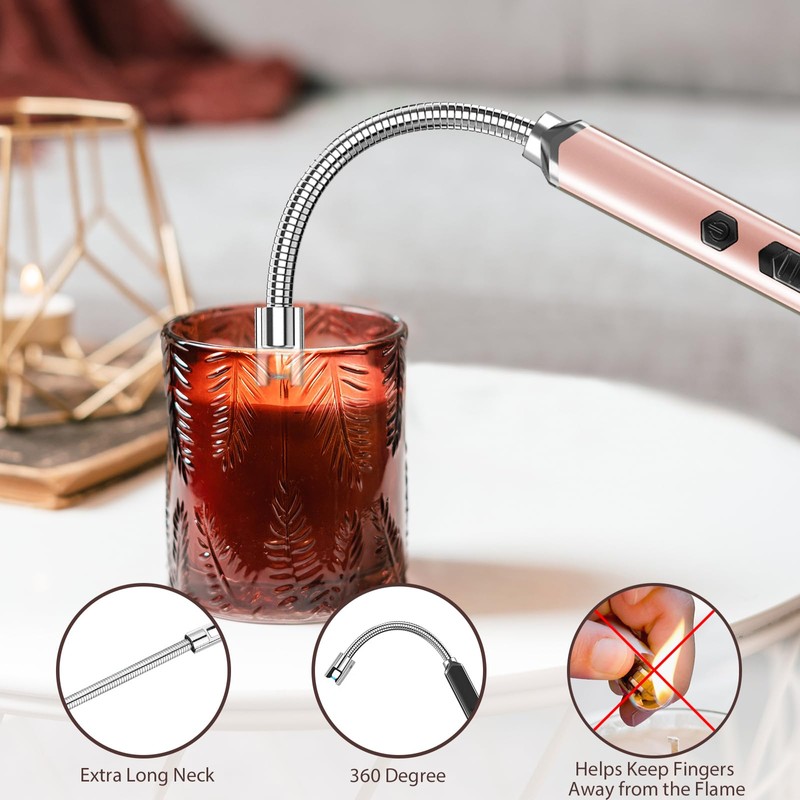 Electric Candle Lighter Long Flexible Neck Windproof Flameless USB Rechargeable