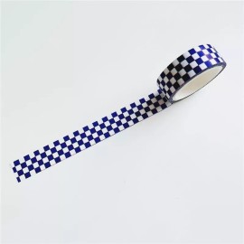 Just In Trend Sew on High Visibility Hi Vis Checkered REFLECTIVE TAPE - 2" x 25 yds, Blue / Silver checks