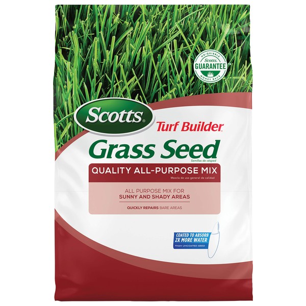 Scotts Turf Builder Grass Seed Quality All-Purpose Mix - 20 lb., For Sunny and Shady Areas, Quickly Repairs Bare Areas, Specially Blended for Northern Lawns, Seeds up to 8,000 sq. ft.