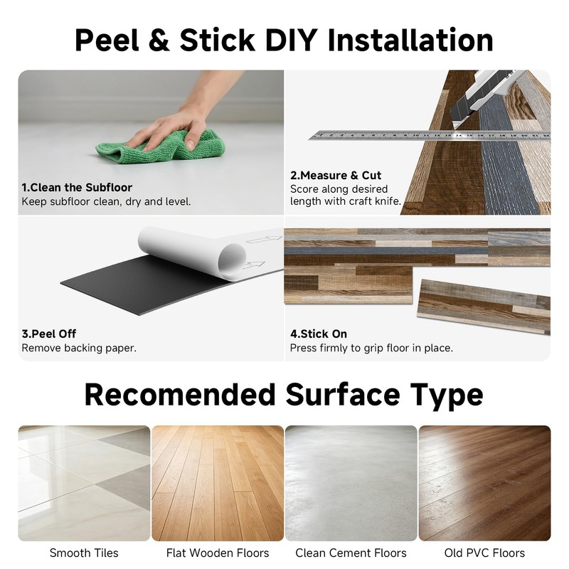 GreenFullHouse Peel and Stick Flooring, 37-Pack Vinyl Plank Flooring