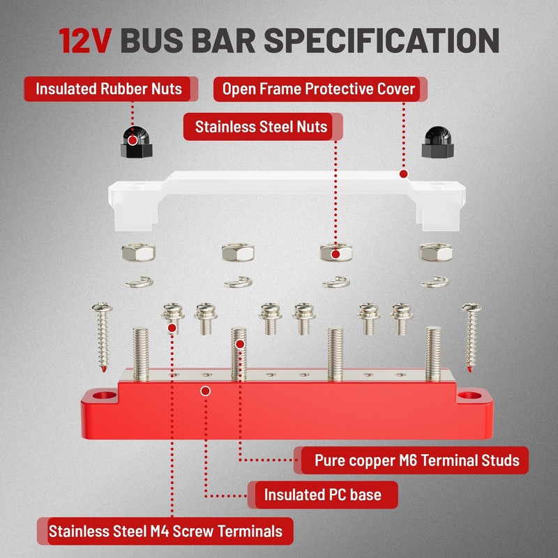 RED WOLF 150A 12V Bus Bar with Cover, 4 x