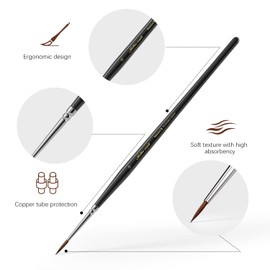 Golden Maple #00 Kolinsky Sable Brush for Fine Detail - Precision Tip Miniature Brush for Scale Models, Watercolor, Acrylics, Oil - Professional Tiny Paint Brush