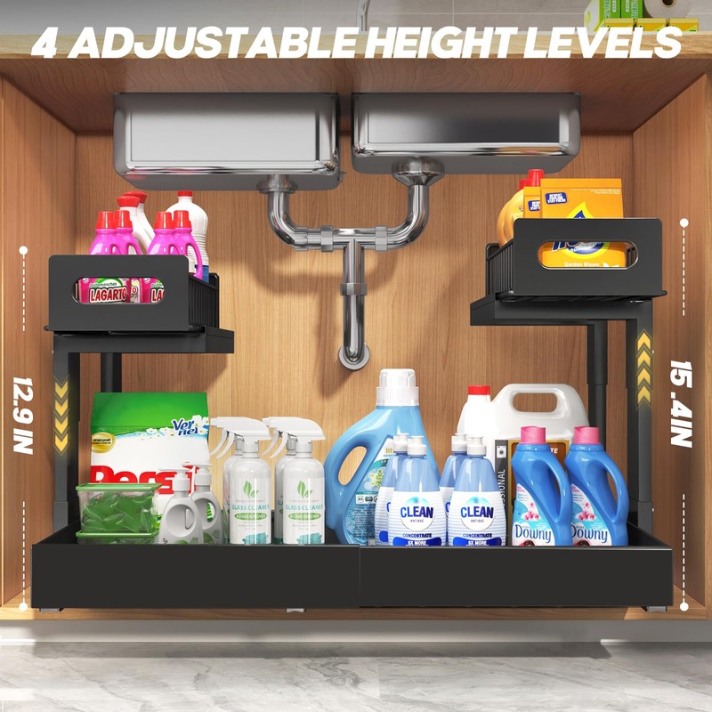 1 Pack Expandable Under Sink Organizers Storage With Upgrade Ball-Bearing