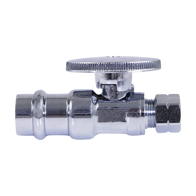 Midline Valve 93323QS-NL-Q 1/4 Turn Press Straight Stop Valve, 1/2"