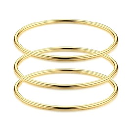 MYGLOAR 3 Pack Women's Gold Bracelet - 18K Gold Plated Stacking Bracelet Stainless Steel 3mm Ultra Fine Round Bracelet Set Women Girls Waterproof Gold Jewelry Bracelet (60x3mm)