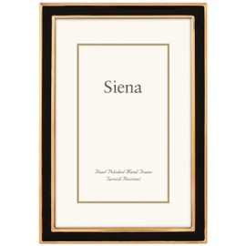 Siena Silver & Enamel Picture Frame, Tarnish Resistant Finish, Perfect Photo Frame for any End Table, Credenza, Shelf, or Nightstand, Gold Trim, Black, 4x6