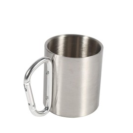 Stainless Steel Portable Aluminum Coffee Mugs with Carabiner Handle, Double Walled Tin Cup for Stovetop Use Travel Camping Hiking Outdoor Sports Water Cups, 220ml Silver