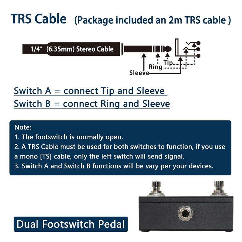 Tavsou Dual Switch Pedal for Guitar Effect Pedal with TRS