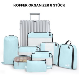 MURISE 8-Piece Packing Cubes, Clothes Bags, Suitcase Organiser for Holidays and Travel, Packing Cube Set, Travel Cube, Light Blue