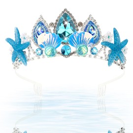 KIUEZIR Blue Ocean-Themed Tiara - Starfish/Shell/Pearl/Rhinestone Accented Crown with Side Comb, Silver Alloy Mermaid Headpiece for Women Beach Parties, Princess Costume & Birthday Celebrations