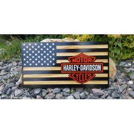 22x11 Wooden Harley Davidson Flag sign art wall decor motorcycle