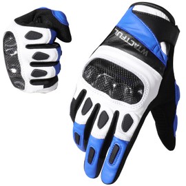 WTACTFUL Carbon Knuckle Motorcycle Gloves for Men and Women Full Finger Touchscreen Motorbike Gloves for BMX ATV MTB Riding Road Racing Motocross Blue L