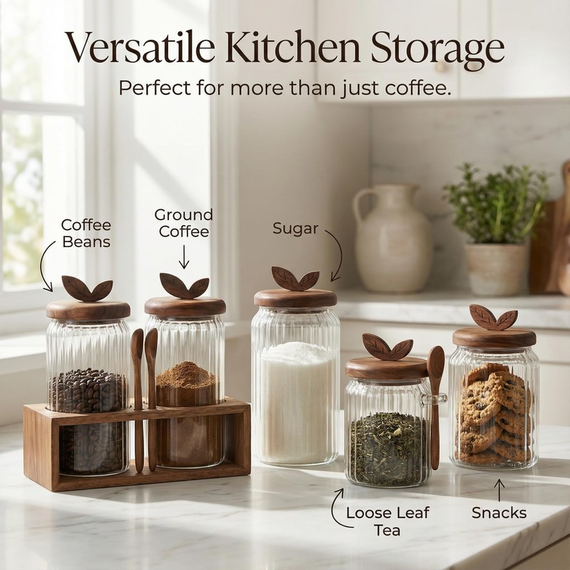 Glass Coffee Canister Set of 2 with Acacia Wood Lids