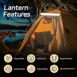 SELORSS Portable Inflatable Folding Outdoor Camping Light, IP66 Waterproof Standard with USB Plug for Camping, Hiking, Traveling and Other Outdoor environments(Khaki)