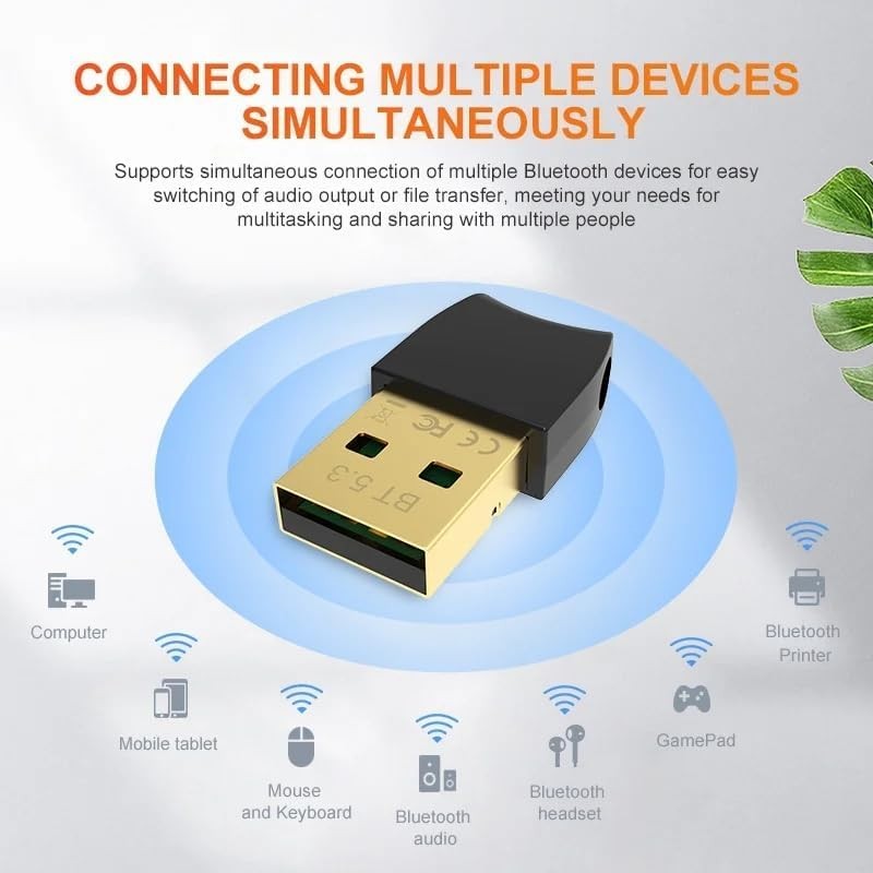 USB Bluetooth 5.3 Dongle Adapter for PC Speaker, Wireless Mouse