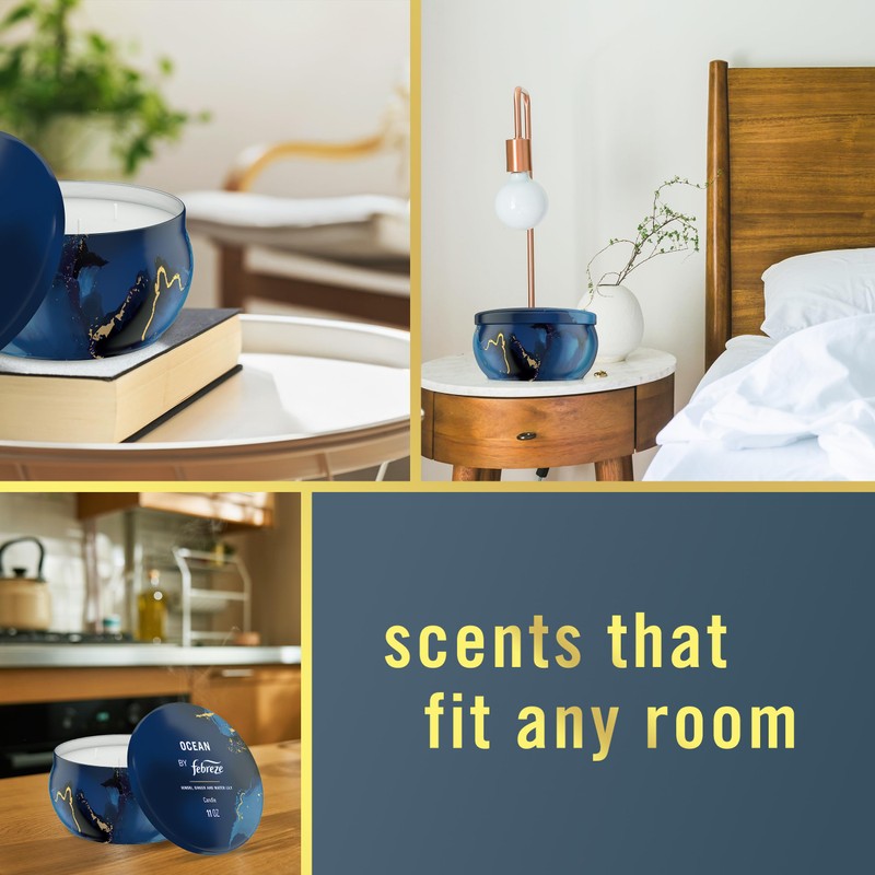 Febreze Scented Candle, Ocean Scent, 11 oz 4 Wick Candle,