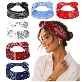 Tobeffect Bandana Headbands for Women Boho Style Paisley Print - Elastic Bow Head Bands for Women’s Hair Non Slip - Wide Headwraps with Bows Vintage, Cute Hairbands Hair Accessories 6 Pack