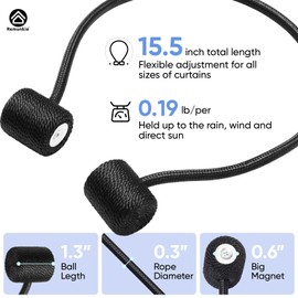 Remunkia Magnetic Curtain Tiebacks 2 Pack, Curtain Tie Backs Holder, Outdoor Curtains Tiebacks Window Treatment Holdbacks with Strong Magnet for Home Bedroom Office Decorative Drape Curtains - Black