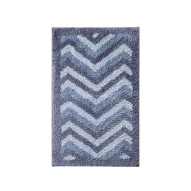 Hearth & Harbor Bathroom Rugs, Shaggy Plush Bath Mat, Ultra Soft Non Slip Backing Rubber, Chevron Design Bath Rug, Blue/Grey, 3 Piece Set