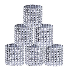 Napkin Rings Rhinestone Ribbon Silver Holder Bling Mesh Jewellery for Wedding Birthday Diamond Velcro Party Decoration 50 Pieces