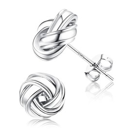JeweBella Gold Stud Earrings for Women Girls 14 Carat Gold-Plated 925 Sterling Silver Post Love Knot Earrings Gold/Silver, Sterling silver, 14 carat gold