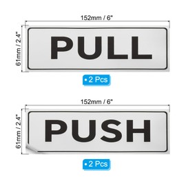 PATIKIL Push Pull Sticker Sign, 2 Pcs 6"x2.4" Self Adhesive Horizontal Vinyl Push Pull Decal Push Pull Glass Door Sign for Stores Office Shops Cafes Business, Brushed Silver Board Black