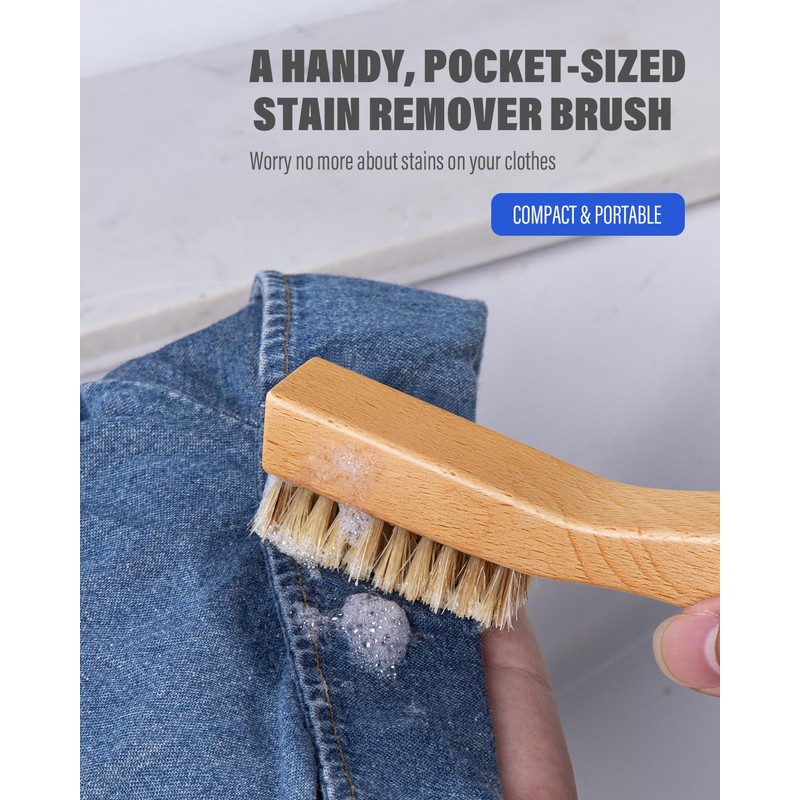 VASSON Natural Soft Boar Bristle Laundry Stain Brush, Laundry Scrub