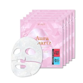 Petitfee Aura Quartz Hydrogel Face Mask Crystal Rose 30g*5ea - Rose Facial Mask for Radiant Skin with Pearl Protein, Collagen, Hyaluronic Acid